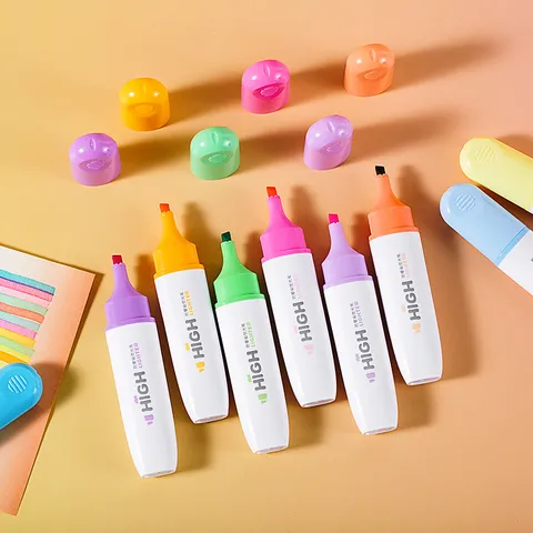 Modern Plastic Multicolor Highlighters Chisel Tip Smudge Proof Fluorescent Marker Pens For Office School Students Reading Study Marking