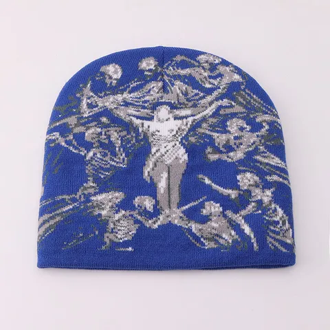 Acrylic Y2K Portrait Printed Beanie Fashion Streetwear Warm Knitted Hat For Winter Autumn Unisex Casual Skull Cap