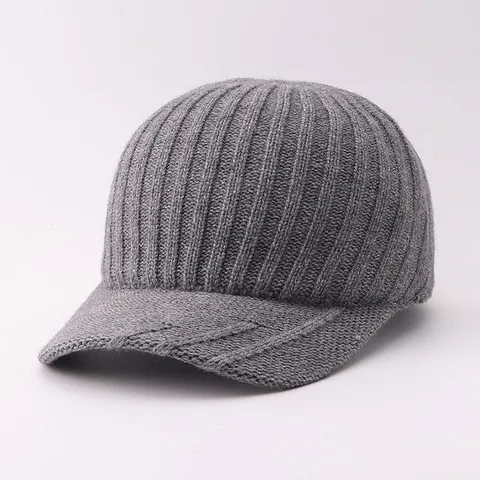 Japanese Minimalist Acrylic Knit Baseball Cap For Women Soft Cable Plaid Warm Thermal Winter Visor Hat Adjustable Outdoor