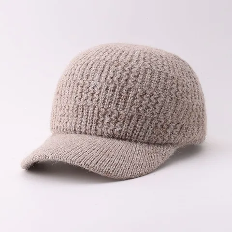 Gorra de Béisbol de Punto de Felpa Cálida de Invierno para Mujer Minimalista Suave Térmica Visera Curva Ajustable Deportes al Aire Libre