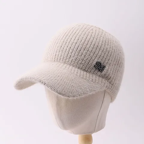 Gorra de Béisbol Visera sin Corona de Tejido de Punto de Acrílico Minimalista para Mujer Invierno Cálido A Prueba de Viento Color Sólido Gorra con Visera Con Decoración de Strass