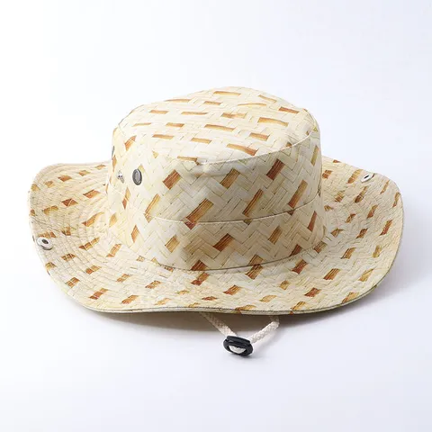 Wide Brim Western Cowboy Bucket Hat For Outdoor Sun Protection With Adjustable Chin Strap Plaid Geometric Print Sun Hat For Men Women