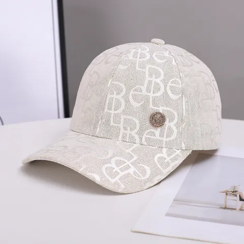Fashion Letter Print Baseball Cap With Alloy Metal M Logo Rhinestone Embellished Wide Brim Sun Protection Adjustable Hat