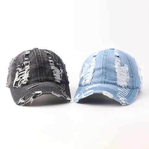 Distressed Ripped Denim Baseball Cap For Men Women Fashion Graffiti Washed Cotton Cowboy Hat Hip Hop Streetwear Sun Hat Adjustable