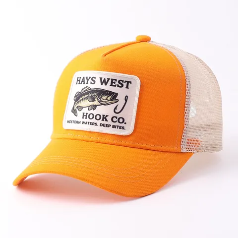 Gorra Trucker de Poliéster para Hombre Mujer Transpirable Parche Bordado Gorra de Béisbol Patrón de Montaña Pez Protección Solar Aire Libre