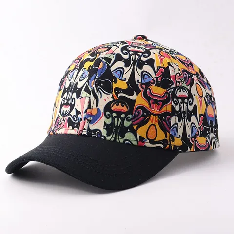 Nationale Trend Operagezicht Druk Honkbalpet Exotische Olifant Gedrukt Gebogen Rand Zonnescherm Streetwear Pet Voor Heren Dames Polyester Casual Verstelbare Pet