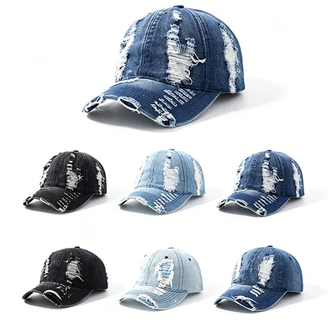 Distressed Ripped Denim Baseball Cap For Men Women Fashion Graffiti Washed Cotton Cowboy Hat Hip Hop Streetwear Sun Hat Adjustable