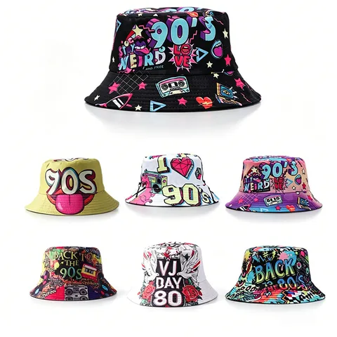 Sombrero de Pescador Estilo Retro Años 80 90 Unisex Streetwear Grafiti Estampado Protección Solar Hip Hop Vintage Viaje