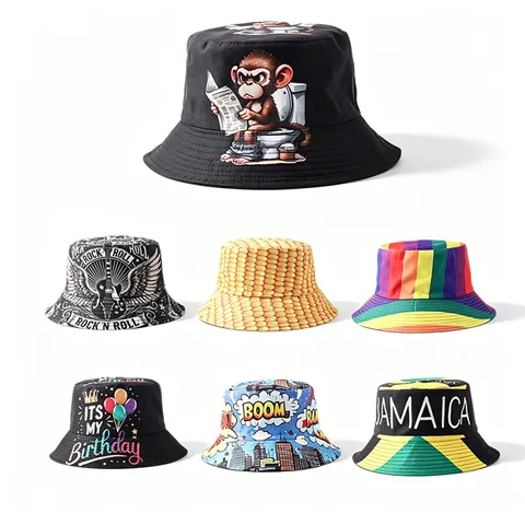 Sombrero de Pescador Unisex con Estampado Personalizado de Poliéster Parasole al Aire Libre Sombrero Casual Plegable Gorra de Sol para Hombres Mujeres