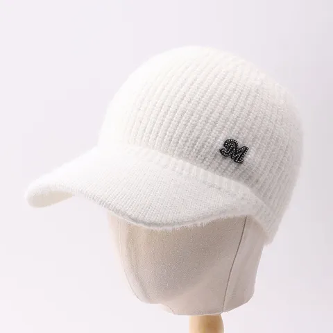 Gorra de Béisbol Visera sin Corona de Tejido de Punto de Acrílico Minimalista para Mujer Invierno Cálido A Prueba de Viento Color Sólido Gorra con Visera Con Decoración de Strass