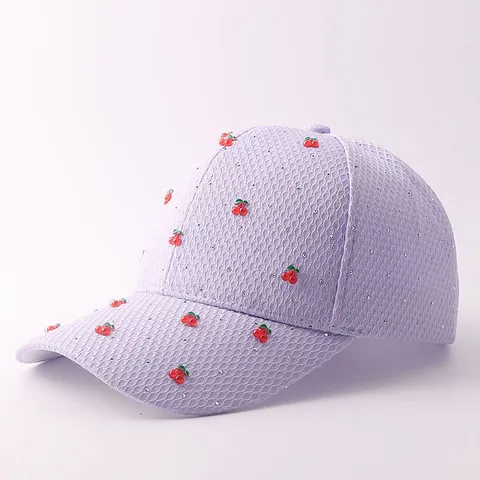 Damen Sommer Atmungsaktive Mesh Polyester Baseballkappe Strass Kirsche Erdbeere Casual Sonnenschutz Hut