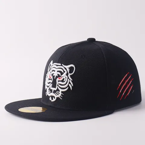 Berretto da Baseball a Tesa Piatta Hip Hop per Uomo Donna Testa di Tigre Ricamata Snapback Street Style Moda Protezione Solare