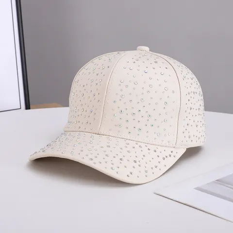 Women Full Rhinestone Baseball Cap Fashion Crystal Sparkle Snapback Hat Cotton Wide Brim Sun Visor Outdoor Streetwear Adjustable Cap