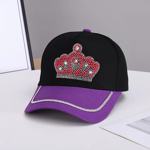 Gorra de Béisbol para Mujer con Diamantes de Imitación Mariposa Corona Estrella Bloque de Color Sombrero de Sol Moda Mezcla de Algodón Ala Curva