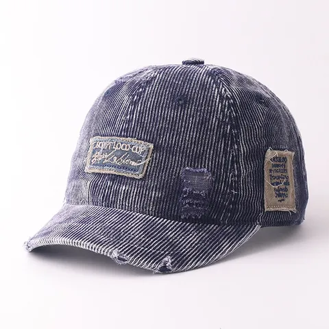 Berretto da Baseball Vintage in Velluto a Coste Patchwork Donna Uomo Strappato con Ala Corta Cappello da Sole Retro Ricamo Lettere Hip Hop Casual Dad Hat