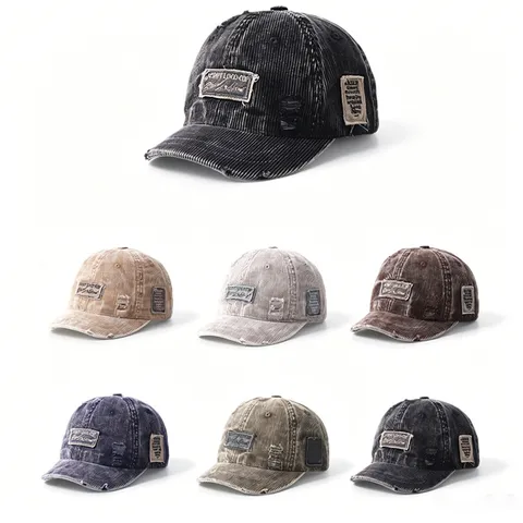 Berretto da Baseball Vintage in Velluto a Coste Patchwork Donna Uomo Strappato con Ala Corta Cappello da Sole Retro Ricamo Lettere Hip Hop Casual Dad Hat