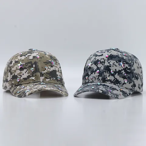 Cappellino da Baseball con Strass Mimetico da Donna Cappello Camo Gradiente con Borchie a Stella Parasole Regolabile per Sport all Aperto