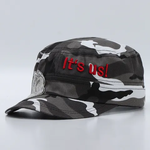 Casquette Plate Camouflage en Coton À la Mode Avec Broderie de Lettres Accent en Strass Visière Courbée Chapeau Militaire Sport de Plein Air pour Femmes Hommes