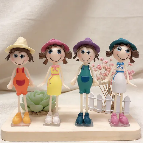 Creative 3D Cartoon Straw Hat Girl Refrigerator Magnet Set Cute Resin PVC Fridge Magnets Home Kitchen Office Decor Accessories