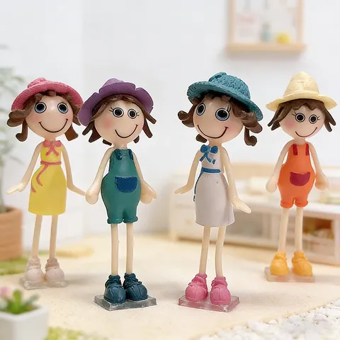 Creative 3D Cartoon Straw Hat Girl Refrigerator Magnet Set Cute Resin PVC Fridge Magnets Home Kitchen Office Decor Accessories