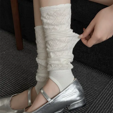 Women Balletcore Hollow Out Mesh Leg Warmers Knit Stacking Socks Solid Color Breathable Summer Thin Footless Stirrup Socks