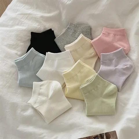 Damen Baumwollmischung Kurzsocken Atmungsaktiv Einfarbig Gerippt Lässig Ankle Socken Für Sommer Alltag Mode