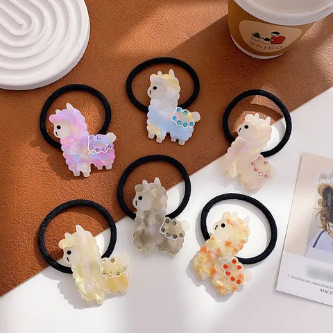 Cute Acetate Alpaca Hair Clip Cute Cartoon Animal Hair Tie Sweet Rhinestone Embellished Duckbill Clip Hair Accessories For Girls Women