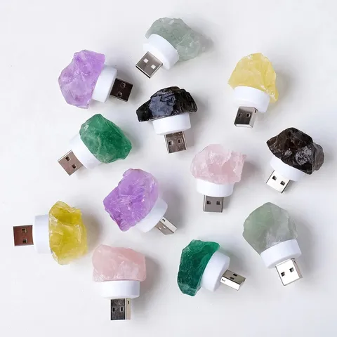 Natural Raw Crystal Quartz Stone Night Light USB Plug-in Creative DIY Christmas Table Lamp Ambient Nightlight Desktop Decoration Home Accent Room Decor