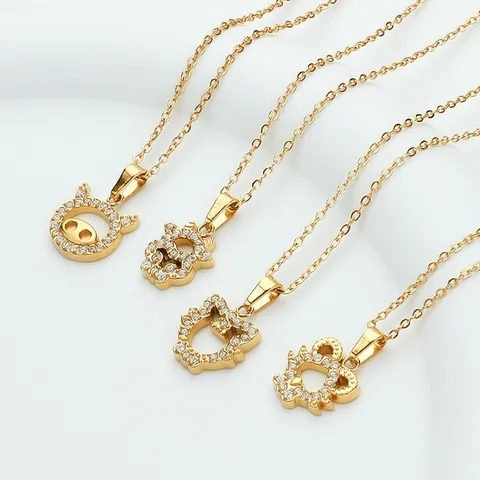 Collana Zodiaco Cinese in Acciaio Inossidabile Placcato Oro 18K Zirconia CZ Intarsiato Ciondolo Animale Collane per Uomo Donna Gioielli Fortunati