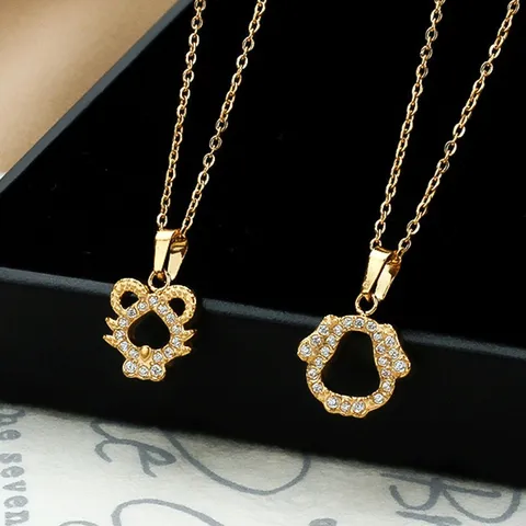 Collana Zodiaco Cinese in Acciaio Inossidabile Placcato Oro 18K Zirconia CZ Intarsiato Ciondolo Animale Collane per Uomo Donna Gioielli Fortunati