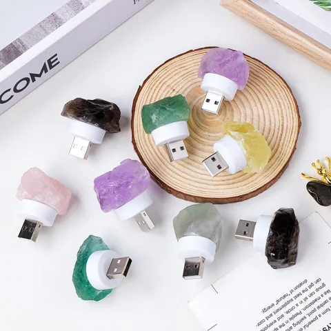Natural Raw Crystal Quartz Stone Night Light USB Plug-in Creative DIY Christmas Table Lamp Ambient Nightlight Desktop Decoration Home Accent Room Decor