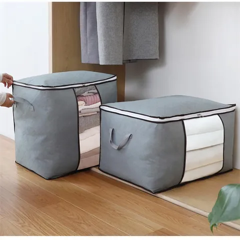 Sac de Rangement pour Couette Non Tissé Épais Grande Capacité Organisateur de Vêtements Pliable avec Fenêtre Transparente