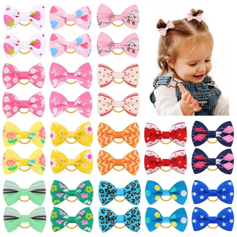 Coleteros de Lazo de Cinta de Falla para Niños Estampado Corazón Estrella Fresa Lunares Soportes Elásticos de Cola de Caballo Accesorios Cabello