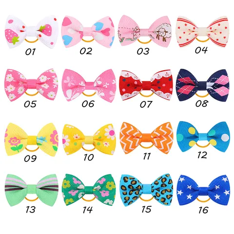 Coleteros de Lazo de Cinta de Falla para Niños Estampado Corazón Estrella Fresa Lunares Soportes Elásticos de Cola de Caballo Accesorios Cabello