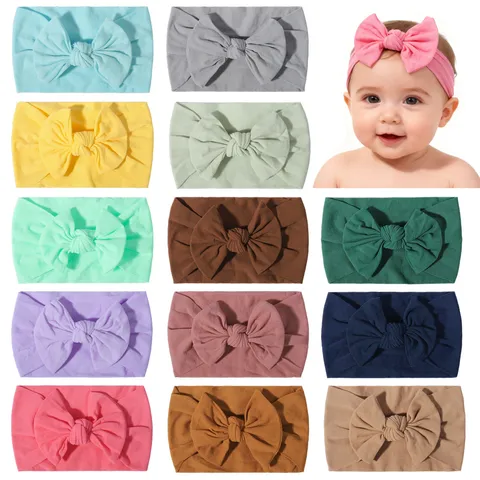 Fascia per Capelli in Nylon con Fiocco per Neonati Alta Elasticità Morbida Fiocco Fascia per Capelli per Neonati Bambini Tinta Unita Accessori per Capelli in Maglia