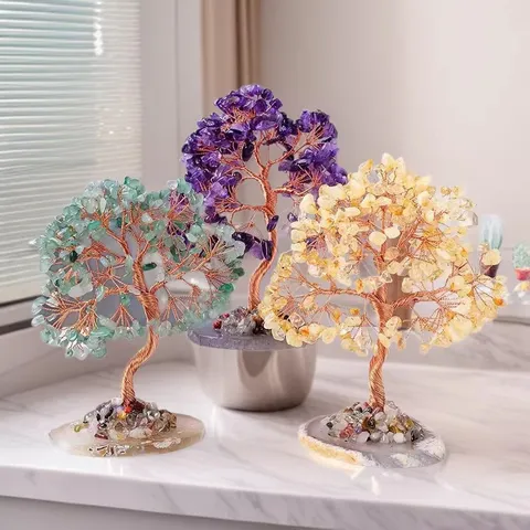 Albero della Fortuna in Cristallo Fatto a Mano Base in Agata Naturale Ametista Citrino Quarzo Rosa Albero Decorativo Ufficio Casa