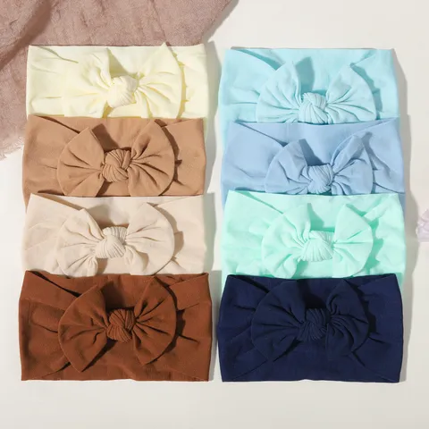 Fascia per Capelli in Nylon con Fiocco per Neonati Alta Elasticità Morbida Fiocco Fascia per Capelli per Neonati Bambini Tinta Unita Accessori per Capelli in Maglia