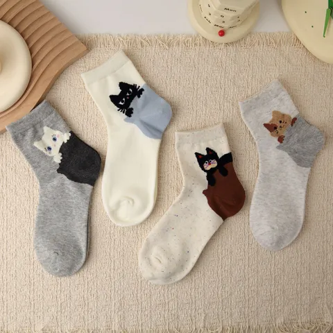Damen Süße Cartoon Katzenpfote Socken Baumwollmischung Crew Socken Süßes Tiermuster Kurzer Schaft Freizeitsocken Für Frühling Sommer