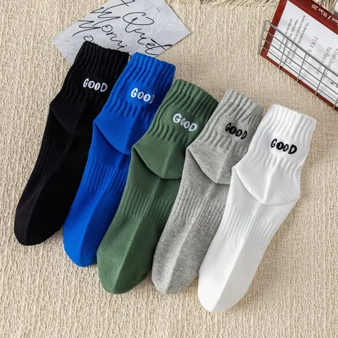 Men Mid Tube Socks Combed Cotton Letter Embroidery Sport Basketball Socks Breathable Casual Athletic Crew Socks For Men