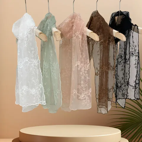 Dames Bloemen Kant Sjaal Geborduurd Zoete Stijl Lichtgewicht Transparante Hals Sjaal Dagelijkse Accessoires