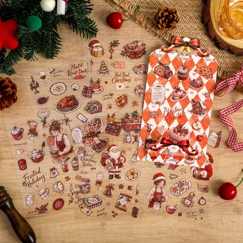 Christmas Fairy Tale Series PET Stickers Vintage Scrapbooking Materials Waterproof Journaling Decor Stickers DIY Festive Stationery Labels