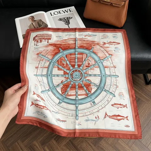 Dames Satin Vierkante Sjaal Vintage Geometrisch Bedrukte Hals Sjaal Lichtgewicht Zonnebescherming Hoofdsjaal