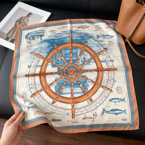 Dames Satin Vierkante Sjaal Vintage Geometrisch Bedrukte Hals Sjaal Lichtgewicht Zonnebescherming Hoofdsjaal