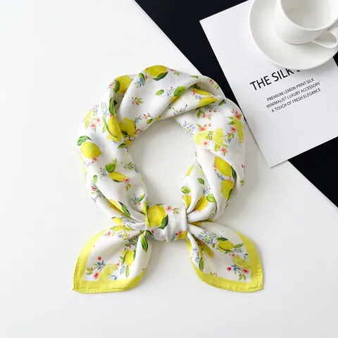 Dames Mode Bedrukt Zijdegevoel Vierkante Sjaal Elegante Bloemen Citroen Hals Sjaal Hoofddeksel Dagelijkse Accessoires