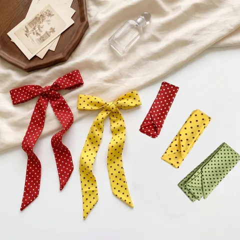 Dames Mode Polka Dot Lange Smalle Sjaal Elegante Satijn Hals Sjaal Haar Strik Lint Tas Decoratie Accessoire
