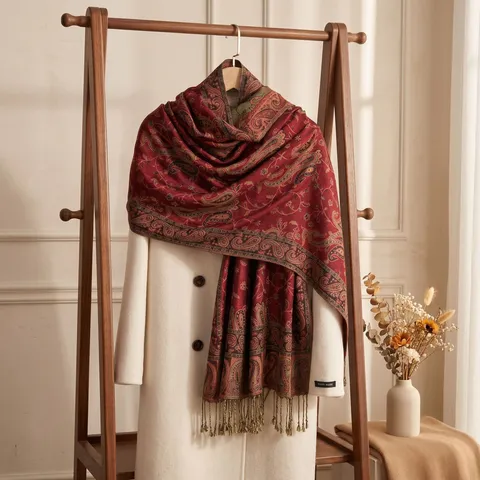 Women Winter Warm Long Scarf Vintage Paisley Jacquard Tassel Shawl Wrap Cotton Soft Casual Fashion Scarf