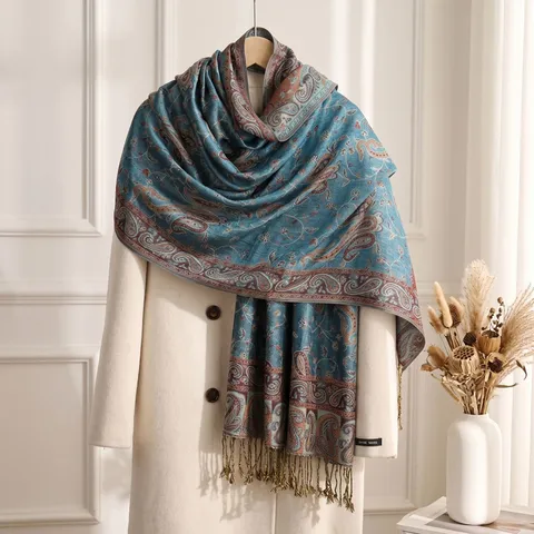 Women Winter Warm Long Scarf Vintage Paisley Jacquard Tassel Shawl Wrap Cotton Soft Casual Fashion Scarf