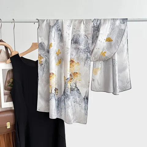 Dames Moerbeizijde Sjaal Lange Jacquard Bloemen Sjaal Vintage Elegante Stola Wrap Voor Lente Cadeau Mode Accessoires