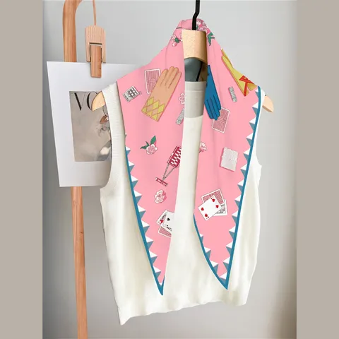 Dames Mode Satijn Sjaal Ruitvormig Geometrisch Bedrukt Halsdoek Elegante Vintage Omslagdoek Voor Dagelijks En Feest