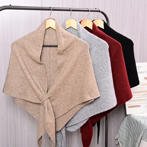 Women Wool Blend Knitted Triangle Shawl Fall Winter Warm Thickened Scarf Fashion Solid Color Neck Warmer Outdoor Wrap